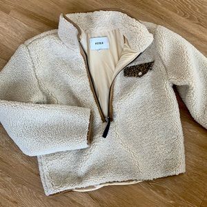 Bloomys exclusive ‘zoey’ Pistola half-zip Sherpa cream w/ leopard detail SMALL